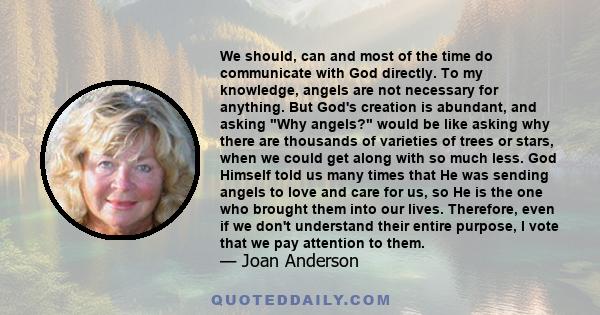 We should, can and most of the time do communicate with God directly. To my knowledge, angels are not necessary for anything. But God's creation is abundant, and asking Why angels? would be like asking why there are