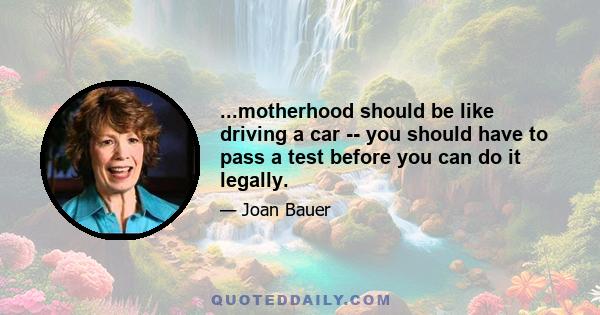 ...motherhood should be like driving a car -- you should have to pass a test before you can do it legally.