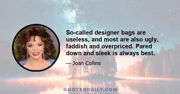 So-called designer bags are useless, and most are also ugly, faddish and overpriced. Pared down and sleek is always best.