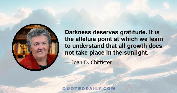 Darkness deserves gratitude. It is the alleluia point at which we learn to understand that all growth does not take place in the sunlight.