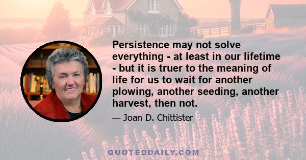 Persistence may not solve everything - at least in our lifetime - but it is truer to the meaning of life for us to wait for another plowing, another seeding, another harvest, then not.