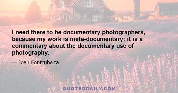 I need there to be documentary photographers, because my work is meta-documentary; it is a commentary about the documentary use of photography.