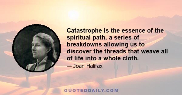 Catastrophe is the essence of the spiritual path, a series of breakdowns allowing us to discover the threads that weave all of life into a whole cloth.