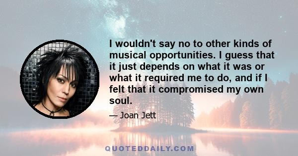 I wouldn't say no to other kinds of musical opportunities. I guess that it just depends on what it was or what it required me to do, and if I felt that it compromised my own soul.