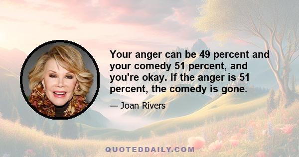 Your anger can be 49 percent and your comedy 51 percent, and you're okay. If the anger is 51 percent, the comedy is gone.