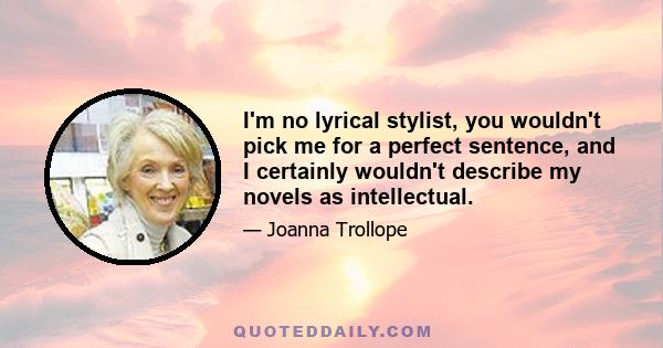 I'm no lyrical stylist, you wouldn't pick me for a perfect sentence, and I certainly wouldn't describe my novels as intellectual.