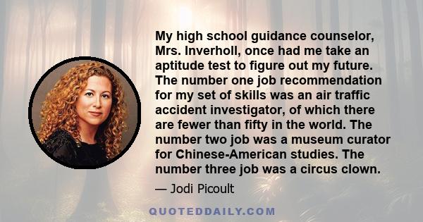 My high school guidance counselor, Mrs. Inverholl, once had me take an aptitude test to figure out my future. The number one job recommendation for my set of skills was an air traffic accident investigator, of which