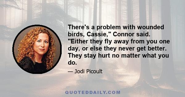 There's a problem with wounded birds, Cassie, Connor said. Either they fly away from you one day, or else they never get better. They stay hurt no matter what you do.