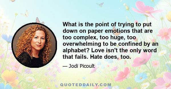 What is the point of trying to put down on paper emotions that are too complex, too huge, too overwhelming to be confined by an alphabet? Love isn't the only word that fails. Hate does, too.