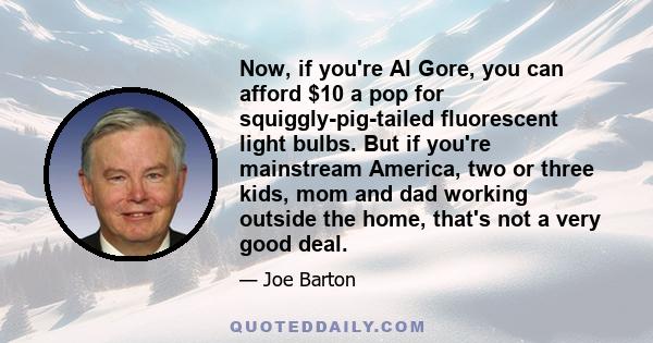 Now, if you're Al Gore, you can afford $10 a pop for squiggly-pig-tailed fluorescent light bulbs. But if you're mainstream America, two or three kids, mom and dad working outside the home, that's not a very good deal.