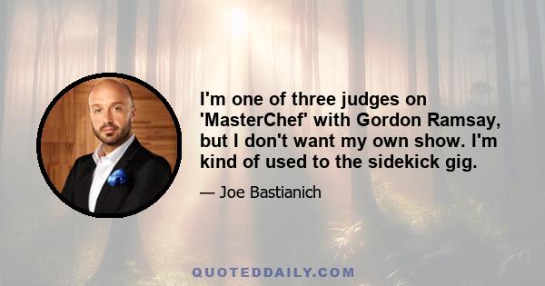 I'm one of three judges on 'MasterChef' with Gordon Ramsay, but I don't want my own show. I'm kind of used to the sidekick gig.