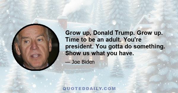 Grow up, Donald Trump. Grow up. Time to be an adult. You're president. You gotta do something. Show us what you have.