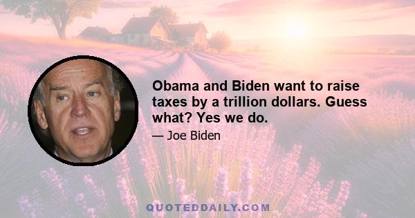 Obama and Biden want to raise taxes by a trillion dollars. Guess what? Yes we do.