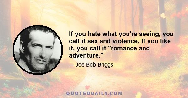 If you hate what you're seeing, you call it sex and violence. If you like it, you call it romance and adventure.