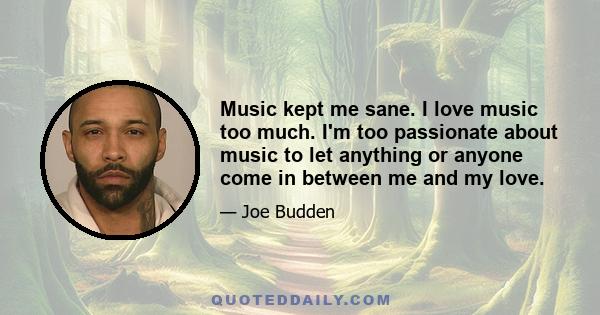 Music kept me sane. I love music too much. I'm too passionate about music to let anything or anyone come in between me and my love.