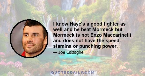 I know Haye's a good fighter as well and he beat Mormeck but Mormeck is not Enzo Maccarinelli and does not have the speed, stamina or punching power.