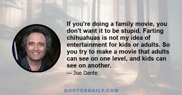 If you're doing a family movie, you don't want it to be stupid. Farting chihuahuas is not my idea of entertainment for kids or adults. So you try to make a movie that adults can see on one level, and kids can see on