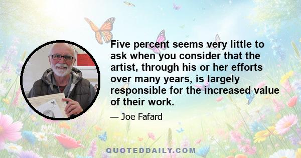 Five percent seems very little to ask when you consider that the artist, through his or her efforts over many years, is largely responsible for the increased value of their work.