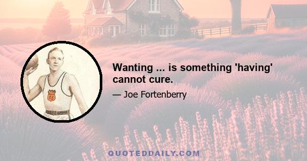 Wanting ... is something 'having' cannot cure.