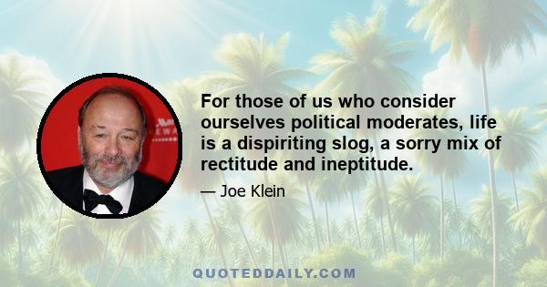 For those of us who consider ourselves political moderates, life is a dispiriting slog, a sorry mix of rectitude and ineptitude.