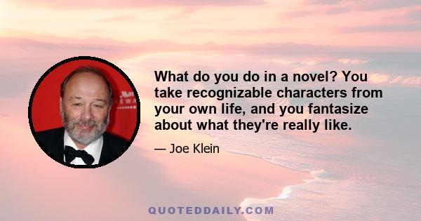 What do you do in a novel? You take recognizable characters from your own life, and you fantasize about what they're really like.