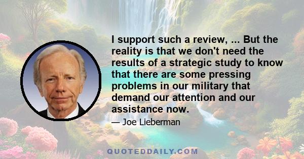 I support such a review, ... But the reality is that we don't need the results of a strategic study to know that there are some pressing problems in our military that demand our attention and our assistance now.