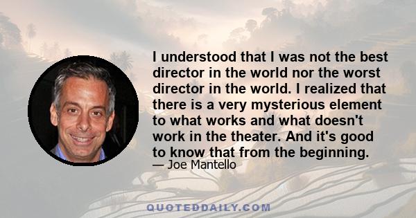 I understood that I was not the best director in the world nor the worst director in the world. I realized that there is a very mysterious element to what works and what doesn't work in the theater. And it's good to