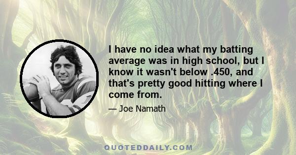 I have no idea what my batting average was in high school, but I know it wasn't below .450, and that's pretty good hitting where I come from.