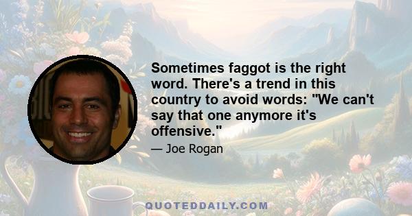 Sometimes faggot is the right word. There's a trend in this country to avoid words: We can't say that one anymore it's offensive.