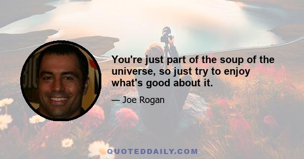 You're just part of the soup of the universe, so just try to enjoy what's good about it.