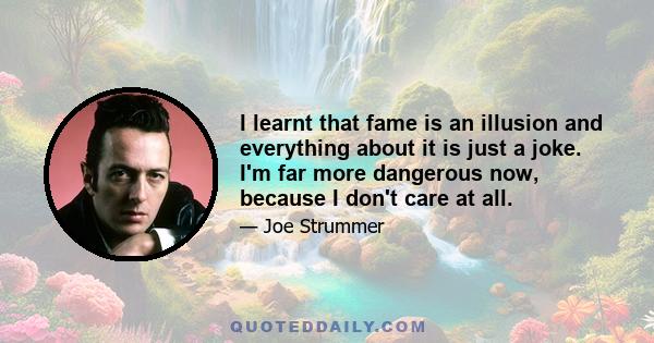 I learnt that fame is an illusion and everything about it is just a joke. I'm far more dangerous now, because I don't care at all.