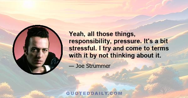 Yeah, all those things, responsibility, pressure. It's a bit stressful. I try and come to terms with it by not thinking about it.