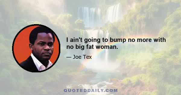 I ain't going to bump no more with no big fat woman.