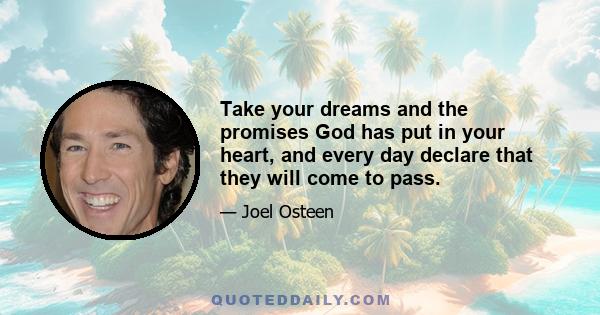 Take your dreams and the promises God has put in your heart, and every day declare that they will come to pass.