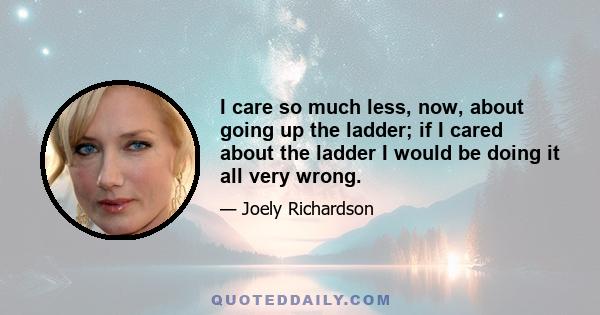 I care so much less, now, about going up the ladder; if I cared about the ladder I would be doing it all very wrong.