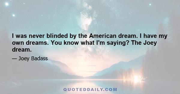 I was never blinded by the American dream. I have my own dreams. You know what I'm saying? The Joey dream.