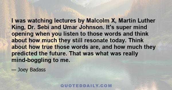 I was watching lectures by Malcolm X, Martin Luther King, Dr. Sebi and Umar Johnson. It's super mind opening when you listen to those words and think about how much they still resonate today. Think about how true those