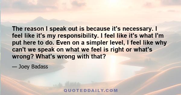 The reason I speak out is because it's necessary. I feel like it's my responsibility. I feel like it's what I'm put here to do. Even on a simpler level, I feel like why can't we speak on what we feel is right or what's