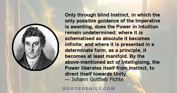 Only through blind Instinct, in which the only possible guidance of the Imperative is awanting, does the Power in Intuition remain undetermined; where it is schematised as absolute it becomes infinite; and where it is