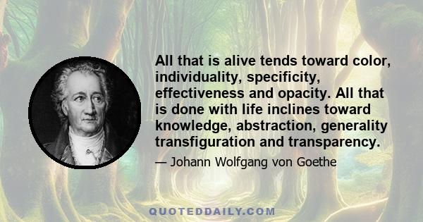 All that is alive tends toward color, individuality, specificity, effectiveness and opacity. All that is done with life inclines toward knowledge, abstraction, generality transfiguration and transparency.