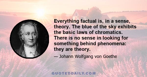 Everything factual is, in a sense, theory. The blue of the sky exhibits the basic laws of chromatics. There is no sense in looking for something behind phenomena: they are theory.