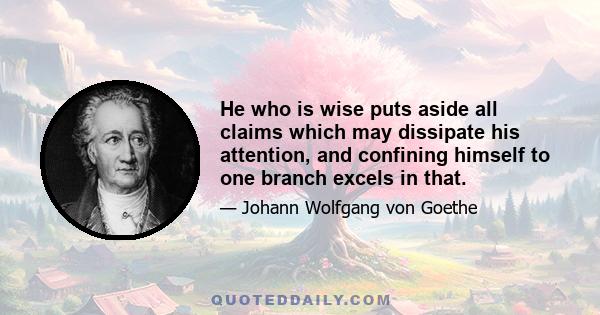 He who is wise puts aside all claims which may dissipate his attention, and confining himself to one branch excels in that.