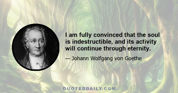 I am fully convinced that the soul is indestructible, and its activity will continue through eternity.