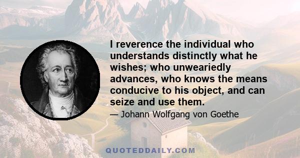 I reverence the individual who understands distinctly what he wishes; who unweariedly advances, who knows the means conducive to his object, and can seize and use them.