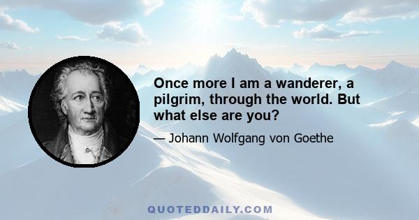 Once more I am a wanderer, a pilgrim, through the world. But what else are you?