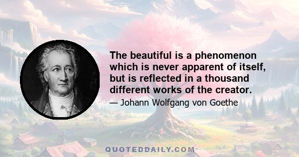 The beautiful is a phenomenon which is never apparent of itself, but is reflected in a thousand different works of the creator.