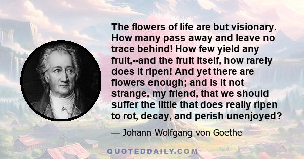 The flowers of life are but visionary. How many pass away and leave no trace behind! How few yield any fruit,--and the fruit itself, how rarely does it ripen! And yet there are flowers enough; and is it not strange, my