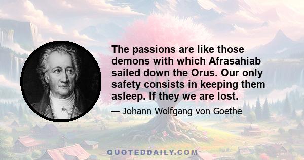 The passions are like those demons with which Afrasahiab sailed down the Orus. Our only safety consists in keeping them asleep. If they we are lost.