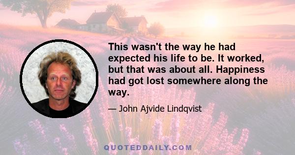 This wasn't the way he had expected his life to be. It worked, but that was about all. Happiness had got lost somewhere along the way.