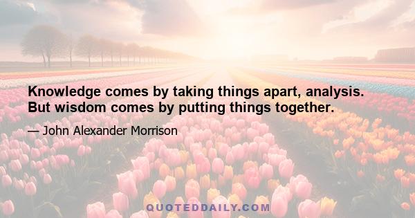 Knowledge comes by taking things apart, analysis. But wisdom comes by putting things together.